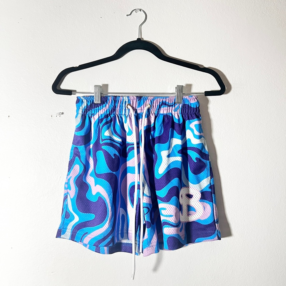 BKTSQD BucketSquad Shorts Small Blue Purple Swirl Mesh Tidal Atlantic